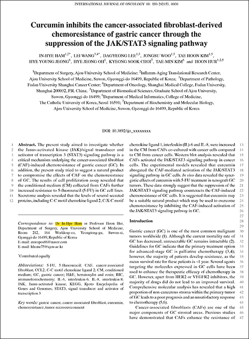 ‘International Journal of Oncology'에 게재된 연구 논문. 연구팀 제공 