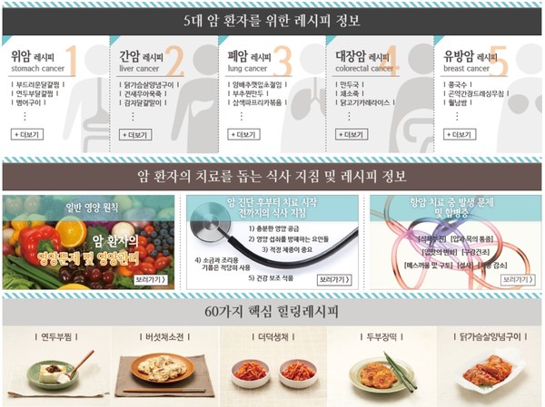 대한암협회가 제공하는 '힐링레시피'. 출처 대한암협회 홈페이지