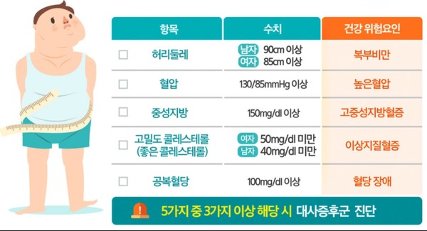 대사증후군이 있는 사람은 모든 유형의 암에 걸릴 위험이 더 높다는 연구결과가 나왔다. 출처 삼성서울병원 가정의학과