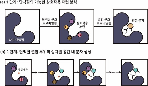 KAIST 연구팀이 개발한 단백질-분자 상호작용 패턴 기반 3차원 생성형 AI의 개념도. 출처 KAIST